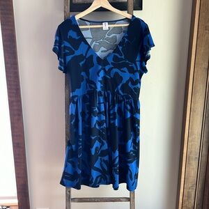 Blue and Navy Short Sleeve V-neck Dress